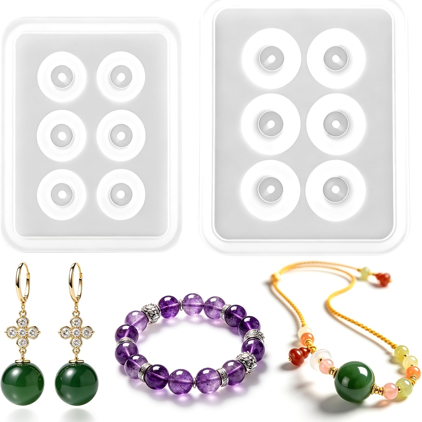 Resin Mold Jewelry - İki Delikli Küresel Silikon Boncuk Kalıbı,