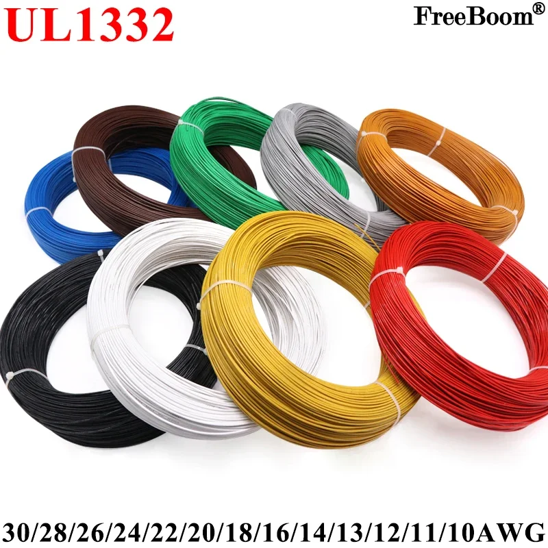 Wire 22 Gauge Copper - 5M/10M UL1332 PTFE Tel 30/28/26/24/22/20/18/16/14/13/12/10 AWG