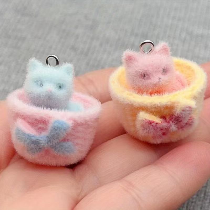 4 adet 3D peluş reçine kedi ko - Jewelry Making Factory incelemesi ve fiyatı